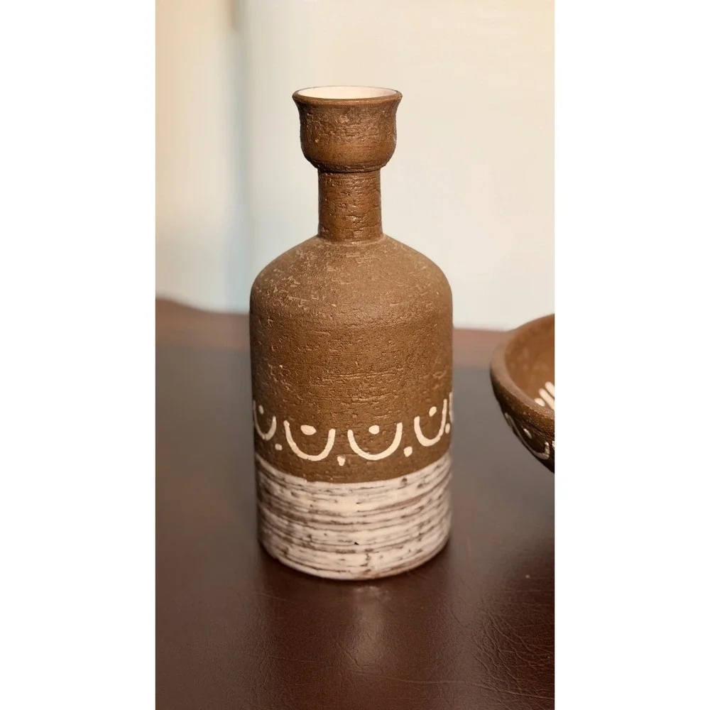 Vintage Bitossi Raymor Italy MCM Pottery Vase & Pipe Ashtray 2174 2177 Set